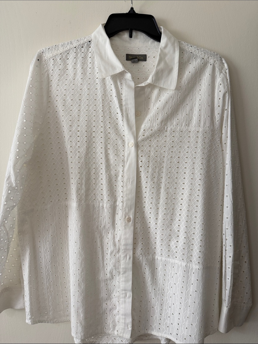 Style & Co. White Eyelet Button-Front Blouse